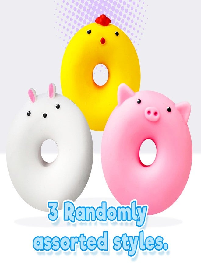 JA-RU Cute Animal Donut Squishy Toy (3 Pack) - Pig, Bunny, or Chicken Stretchy Donut Stress Ball for Kids | Sensory Fidget Toy, Donut Party Favors & Goodie Bag Stuffers. 3724-3 - Image 3